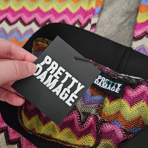 NWT Pretty Damage Chevron Flared Stitch Knit Cover Up Pants - Picture 2 of 7